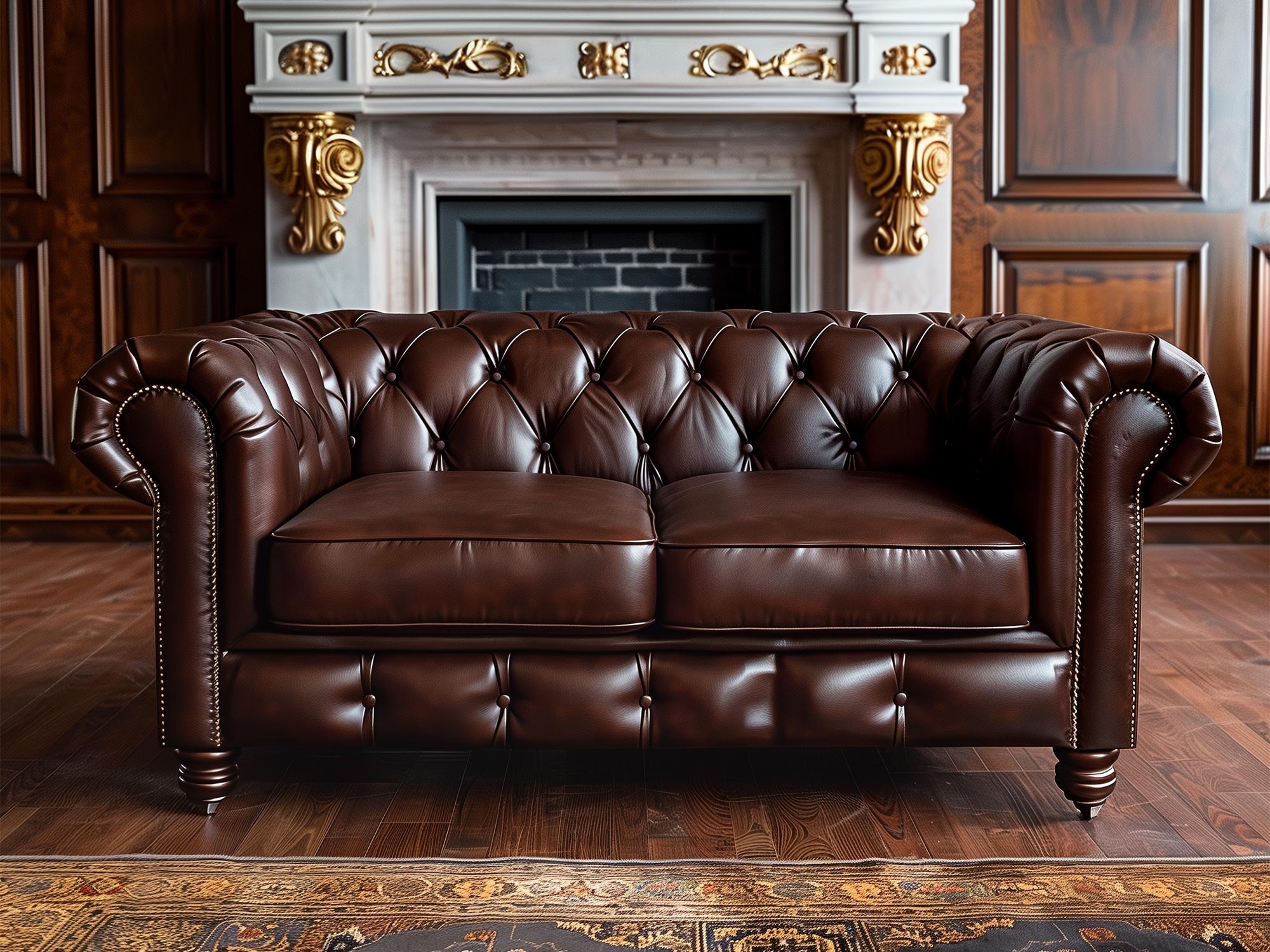 Brązowa sofa chesterfield ze skóry naturalnej w stylu angielskim