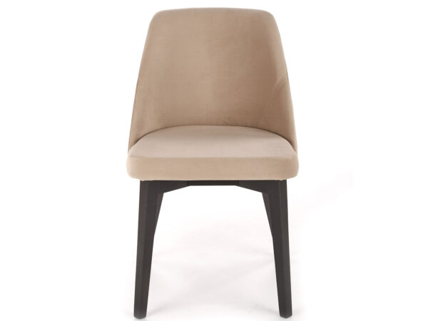 Gepolsterter Esszimmerstuhl beige auf schwarzen Holzbeinen