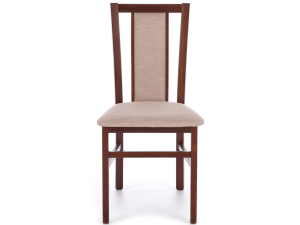 Holzstuhl Nussbaum mit beige gepolstertem Sitz und Rücken