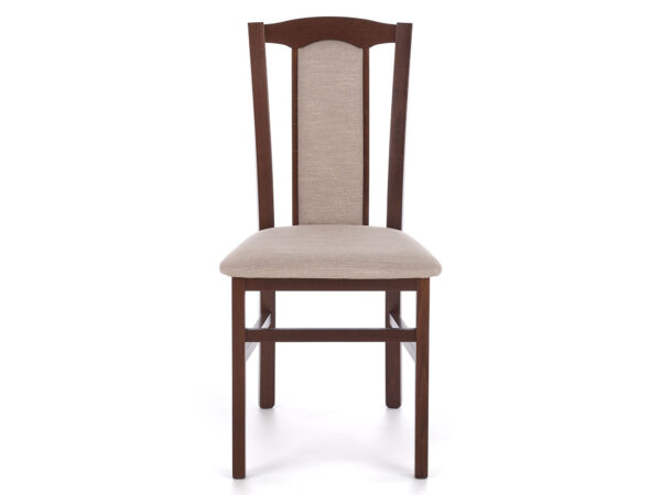 Esszimmerstuhl Nussbaumholz mit beige gepolstertem Sitz
