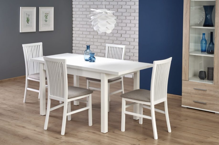 Komplet stół krzesła białe aranżacja