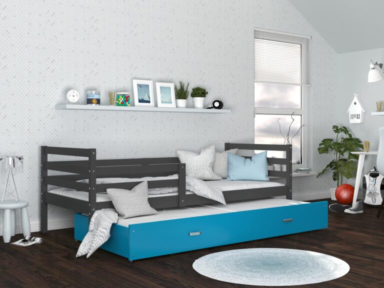 Drewniane łóżko dziecięce szaro niebieskie aranżacja DAVIS P2