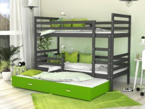 Miniaturka 15 - Łóżko dla dzieci piętrowe biało szaro zielone DAVIS 3