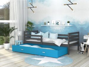 Miniaturka 15 - Łóżko do pokoju dziecięcego z barierką szaro niebieskie DAVIS P