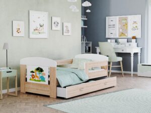Miniatura 14 - Postel pro dítěte zvířátka bílé dub s úložným prostorem na lůžkoviny FELICITY