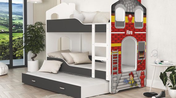 Miniaturka 12 - Piętrowe łóżko domek nadruk strażak aranż FIROME