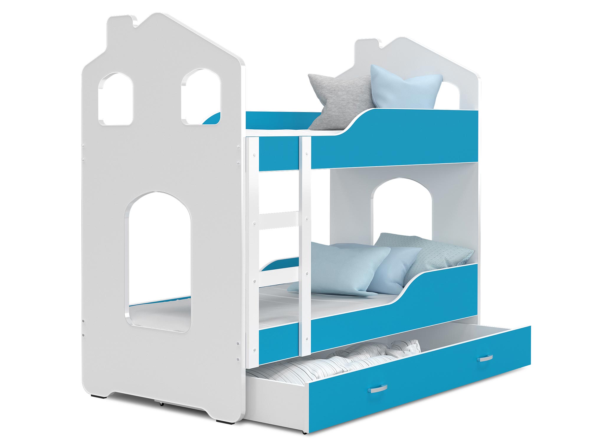 Łóżko piętrowe domek biało-niebieskie FIROME Łóżko piętrowe domek biało-niebieskie FIROME