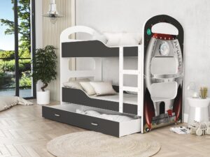 Miniaturka 11 - Piętrowe łóżko szare z nadrukiem FIROME