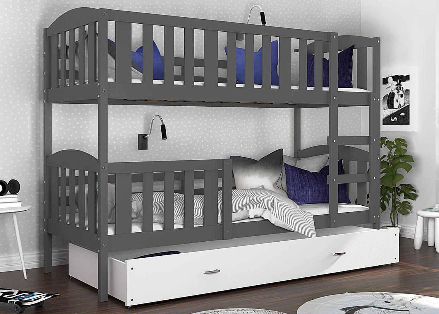 Łóżko piętrowe szary-biały VISPO