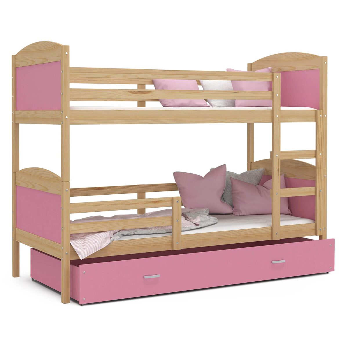 Kinderetagenbett aus Kiefernholz und MDF mit Schublade CAROL