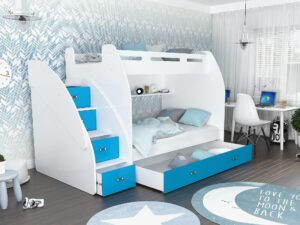 Miniaturka 9 - Łóżko piętrowe ze schodami biało niebieskie aranżacja ROKO