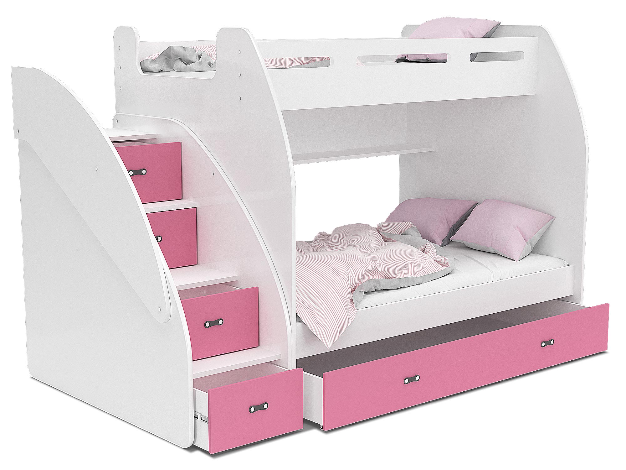 Łóżko piętrowe ze schodami biało różowe ikonka ROKO Łóżko piętrowe ze schodami biało różowe ikonka ROKO