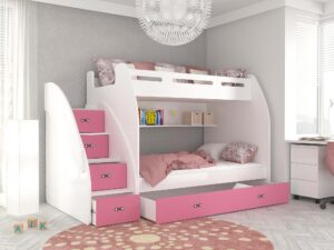 Miniaturka 13 - Łóżko piętrowe ze schodami biało różowe aranż ROKO