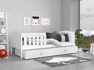Miniaturka 9 - Dziecięce łóżko z pojemnikiem na pościel i materacem białe inspiracja SONIO P