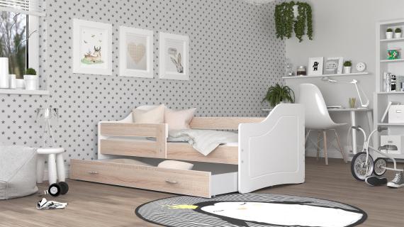 Miniaturka 12 - Łóżko parterowe z szufladą na pościel biały dąb sonoma aranżacja SWING