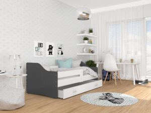 Miniaturka 11 - Łóżko parterowe z szufladą na pościel szaro-białe aranżacja SWING