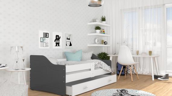 Miniaturka 11 - Łóżko parterowe z szufladą na pościel szaro-białe aranżacja SWING