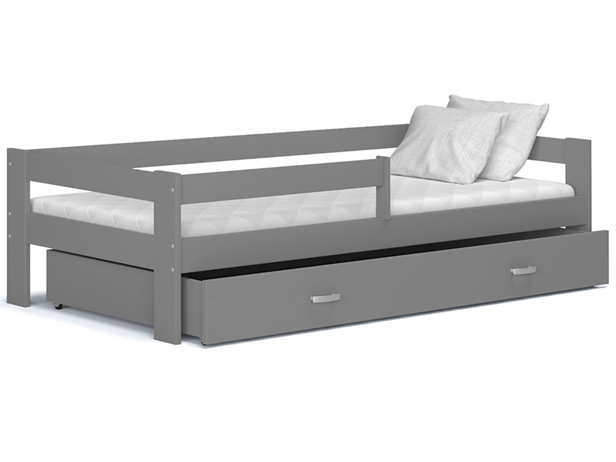 Szare łóżko z pojemnikiem na poście