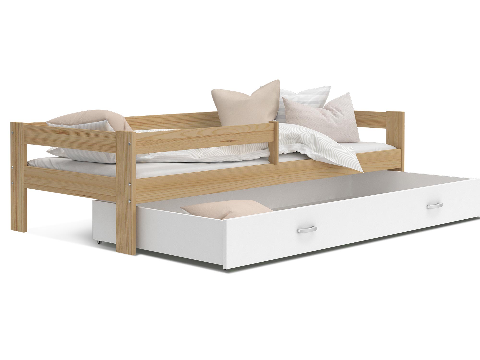 Łóżko pojedyncze z barierką dziecięce sosnowe białe TACO