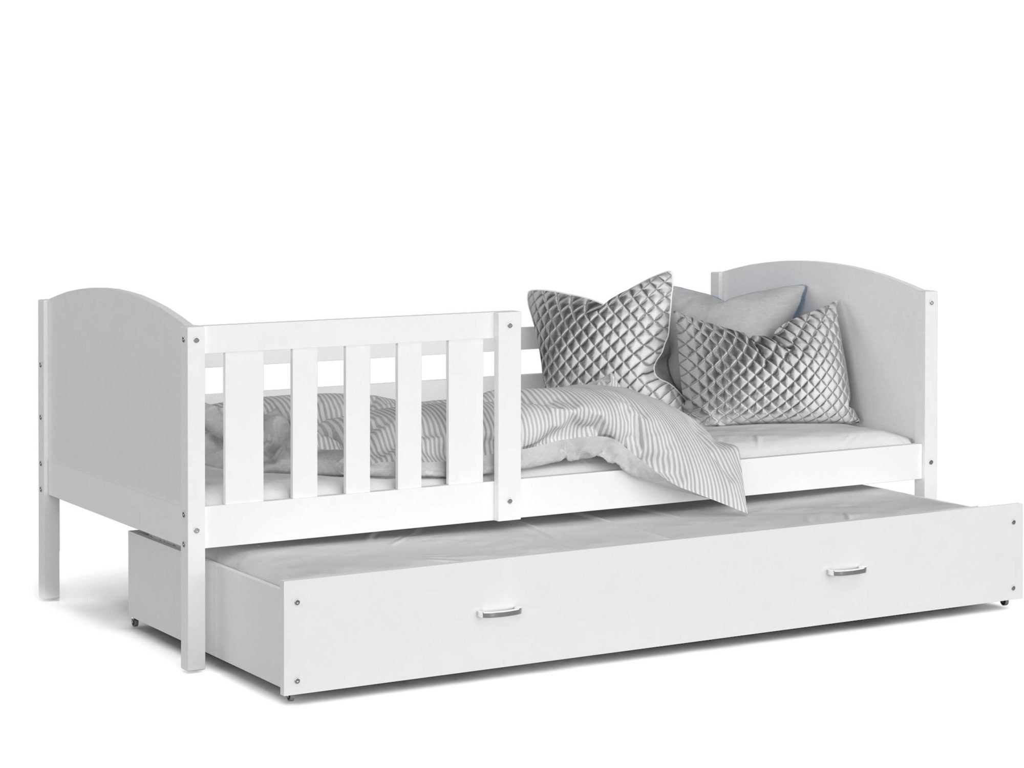 Białe łóżko dziecięce z wysuwaną szufladą Białe łóżko dziecięce z wysuwaną szufladą