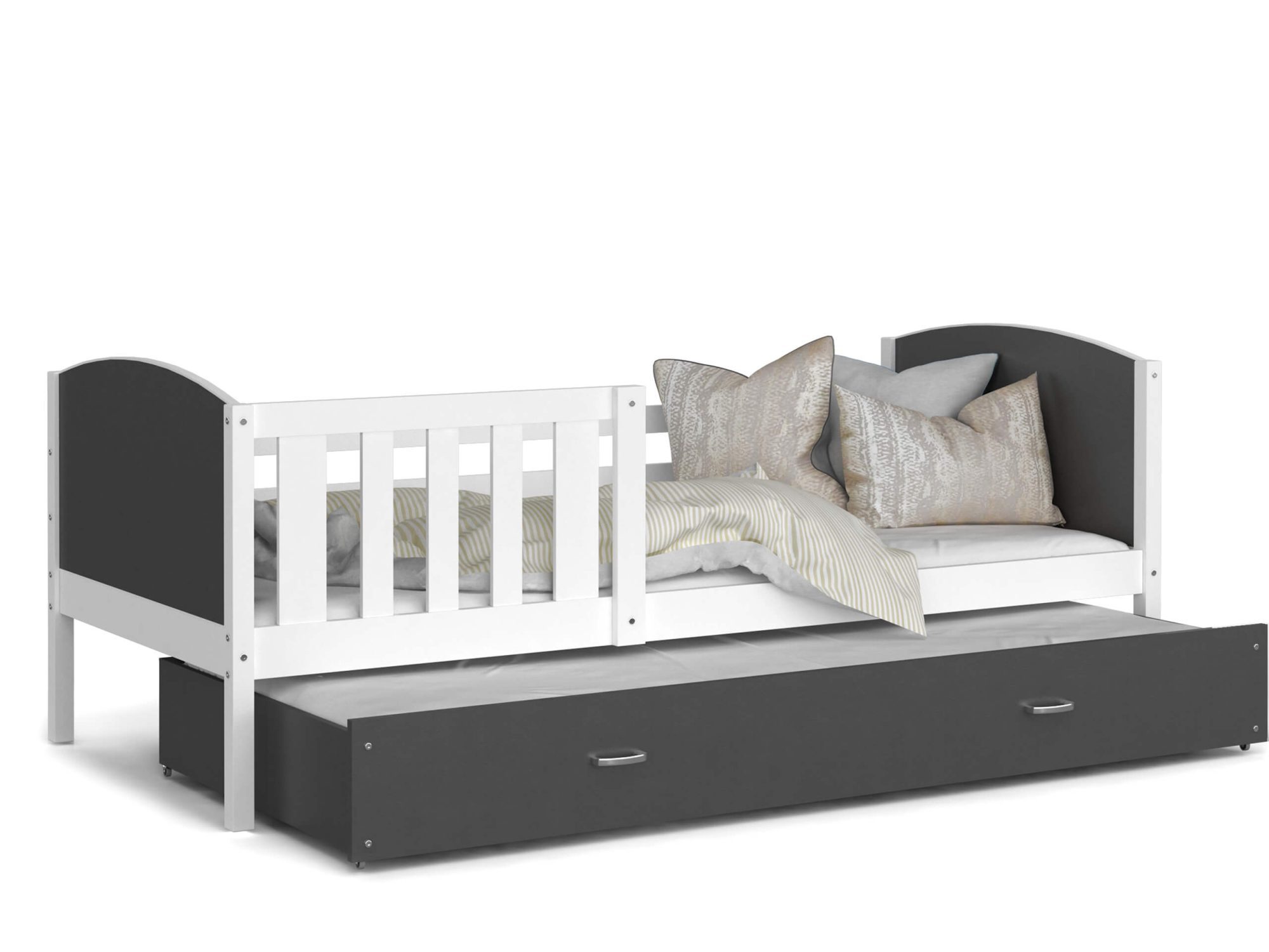 Szaro-białe łóżko do pokoju dziecięcego Szaro-białe łóżko do pokoju dziecięcego