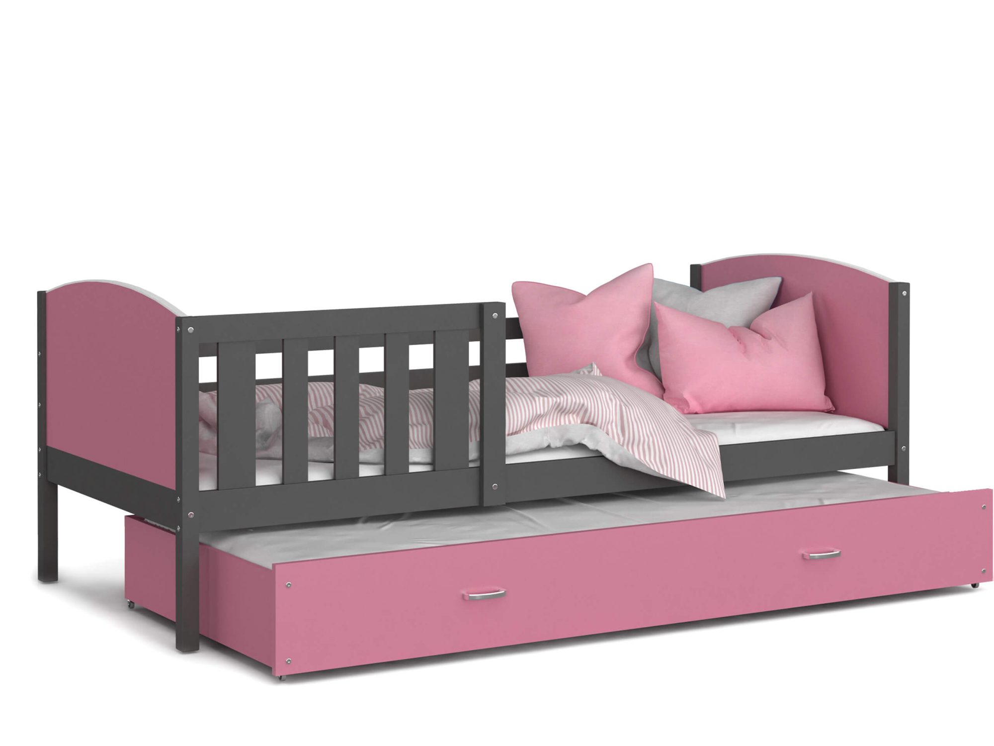 Różowe łóżko dziecięce z poduszkami w pastelowych odcieniach Różowe łóżko dziecięce z poduszkami w pastelowych odcieniach