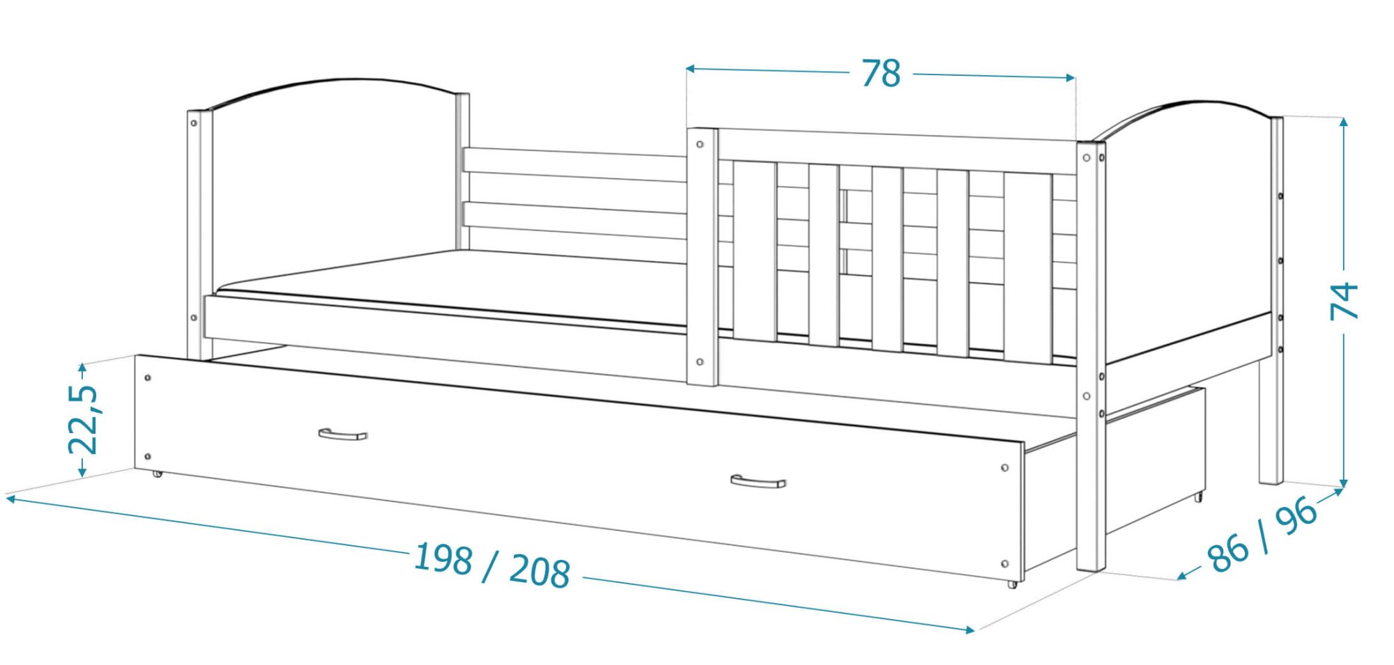 Szczegółowe wymiary łóżka dziecięcego Szczegółowe wymiary łóżka dziecięcego