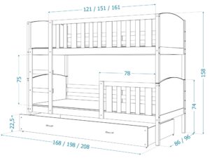 Miniaturka 3 - Rysunek techniczny łóżka piętrowego z pojemnikiem na pościel