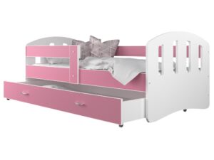Miniatura 1 - Dětská postel se zásuvkou aranžmá bílý růžový HAPPY