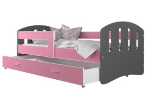 Miniatura 3 - Dětská postel se zásuvkou aranžmá šedý růžový HAPPY