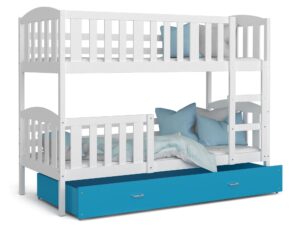 Miniaturka 2 - Drewniane łóżko piętrowe z szufladą biało niebieskie VISPO