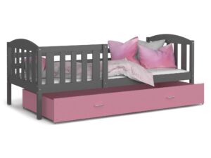 Miniaturka 7 - Szaro różowe łóżko dla dziecka z wysuwaną szufladą VISPO 2