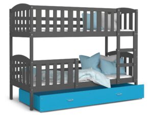 Miniaturka 8 - Drewniane łóżko piętrowe z szufladą szaro niebieskie VISPO