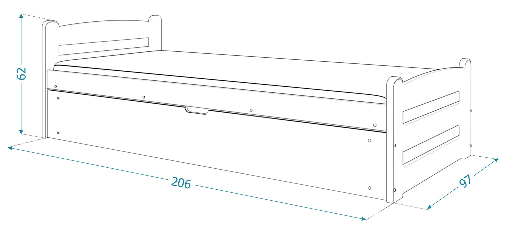 Łóżko 90x200 podnoszony stelaż z materacem wymiary CORTEZ Łóżko 90x200 podnoszony stelaż z materacem wymiary CORTEZ