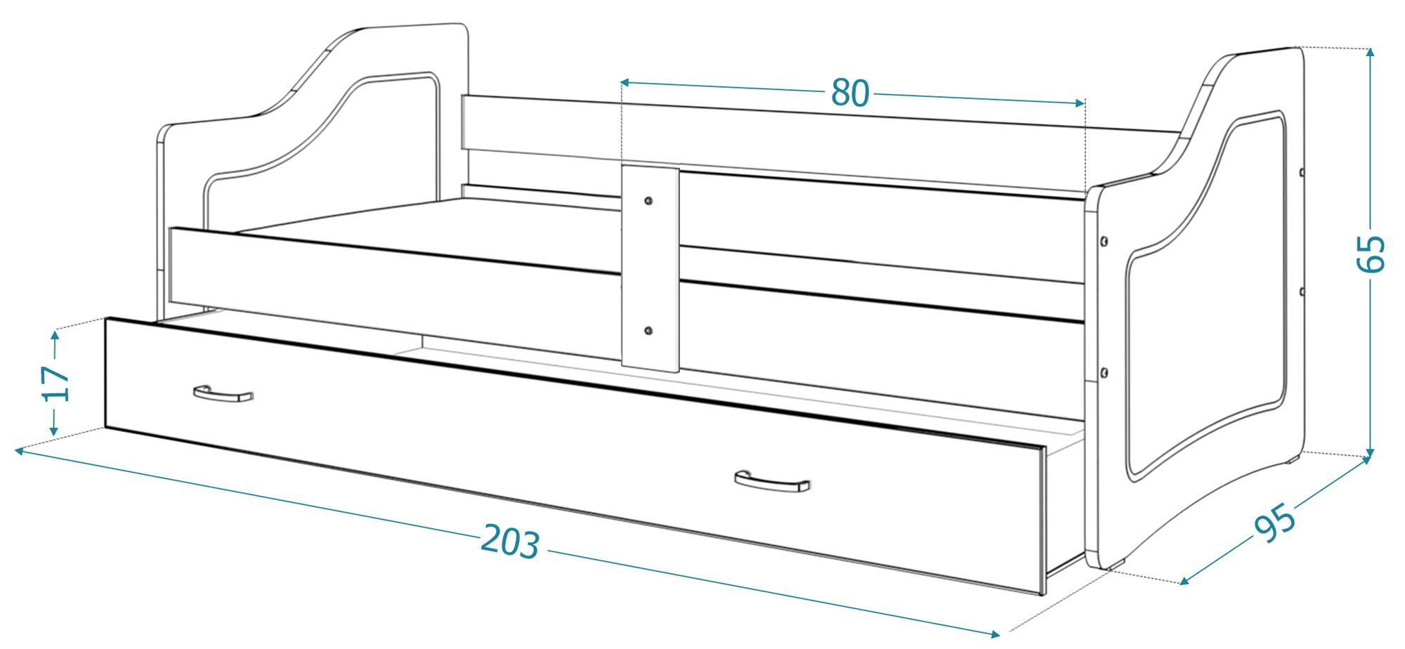Łóżko 90x200 parterowe z szufladą na pościel SWING Łóżko 90x200 parterowe z szufladą na pościel SWING