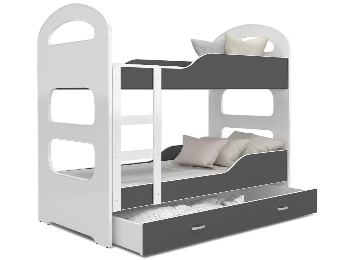 Modernes Etagenbett für Kinder in Weiß mit Schublade FIROME