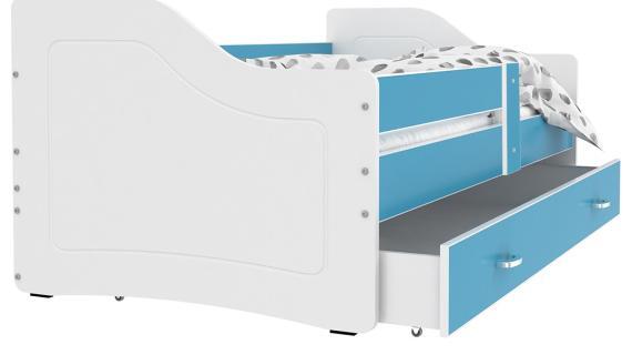 Miniaturka 1 - Łóżko parterowe z szufladą na pościel biało-niebieskie SWING