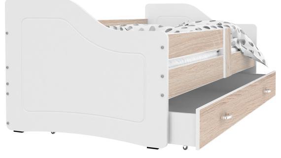 Miniaturka 3 - Łóżko parterowe z szufladą na pościel białe dąb sonoma SWING