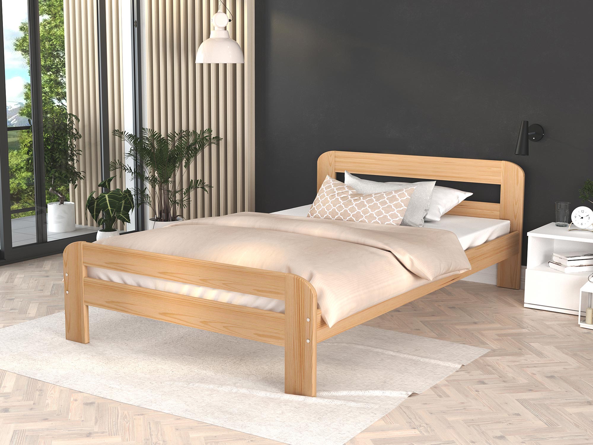 Przestronne łóżko z drewnianymi akcentami do jasnych wnętrz Przestronne łóżko z drewnianymi akcentami do jasnych wnętrz