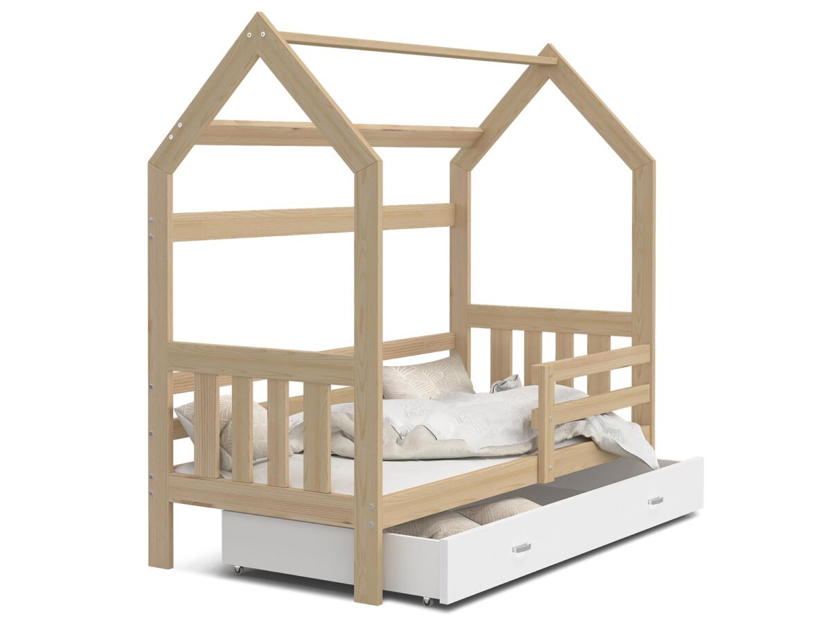Kinderhausbett aus Kiefernholz mit Schublade RICOS 2