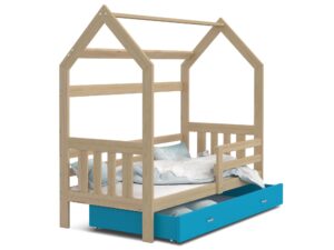 Miniaturka 2 - Łóżko domek z szufladą niebiesko sosnowe ikonka RICOS 2