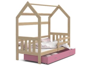 Miniaturka 10 - Łóżko domek z szufladą różowo sosnowe ikonka RICOS 2