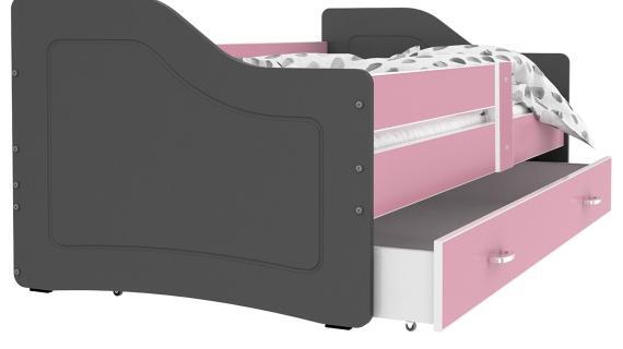 Miniaturka 9 - Łóżko parterowe z szufladą na pościel szaro-różowe SWING
