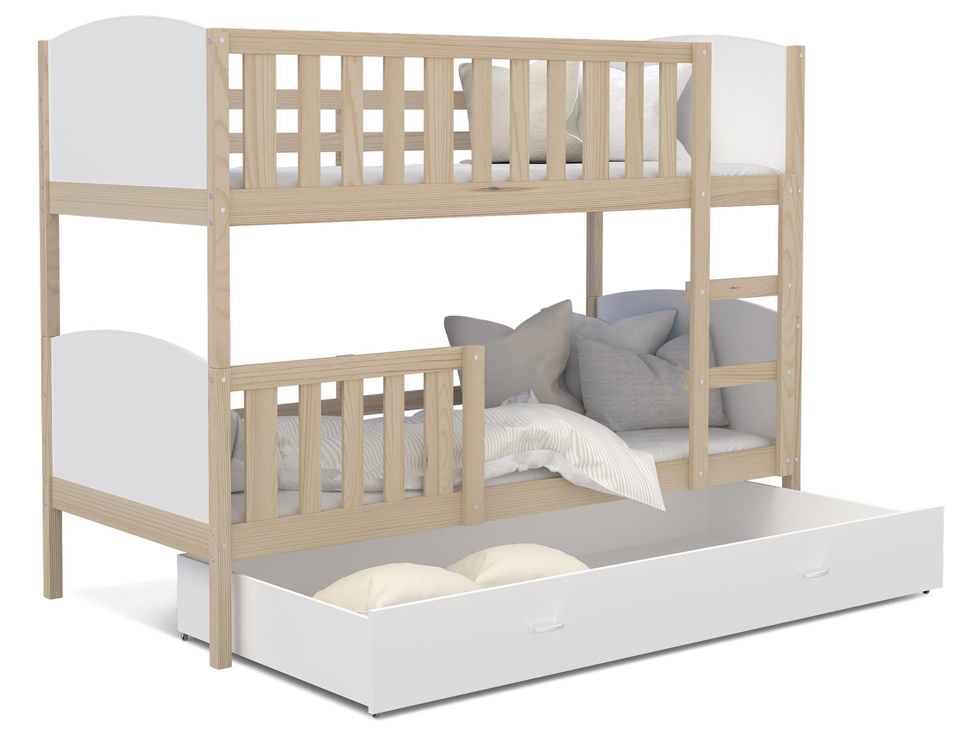 Drewniane łóżko piętrowe w stylu skandynawskim do dziecięcego pokoju Drewniane łóżko piętrowe w stylu skandynawskim do dziecięcego pokoju