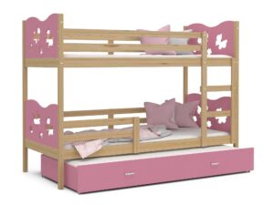 Miniatúra 16 - Poschodová posteľ ružová s motýľmi so zásuvkou CUBI 3