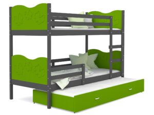 Miniaturka 11 - Piętrowe łóżko zielono szare motylki z szufladą CUBI 3