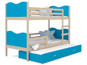 Miniaturka 6 - Piętrowe łóżko sosnowe niebieskie serca z szufladą CUBI 3