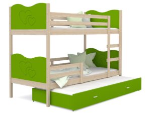 Miniaturka 5 - Piętrowe łóżko sosnowe zielone serca z szufladą CUBI 3