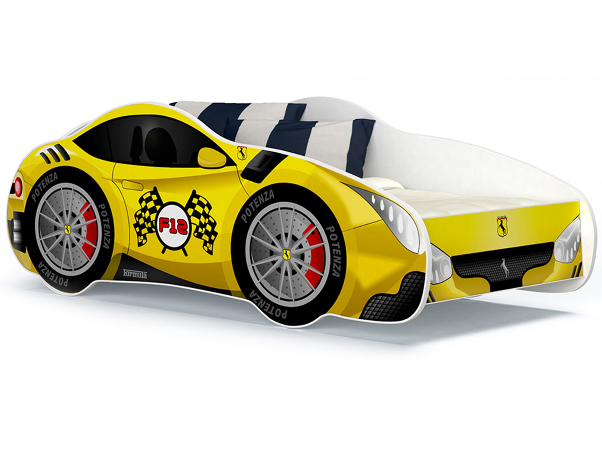 Łóżko 140x70 auto z materacem żółte SPEED