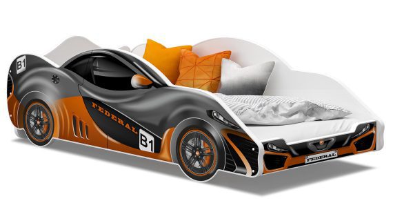 Miniaturka 5 - Łóżko auto do pokoju dziecięcego pomarańczowo szare SPEED 180x90